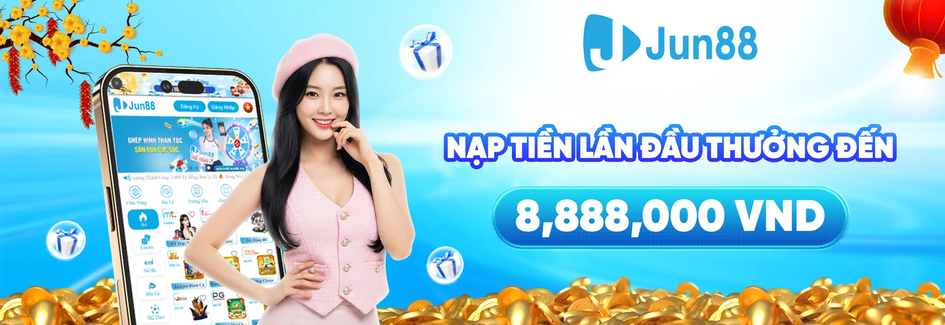 Hình ảnh giới thiệu Jun88 dành cho mobile và máy tính với các chuyên mục giải trí